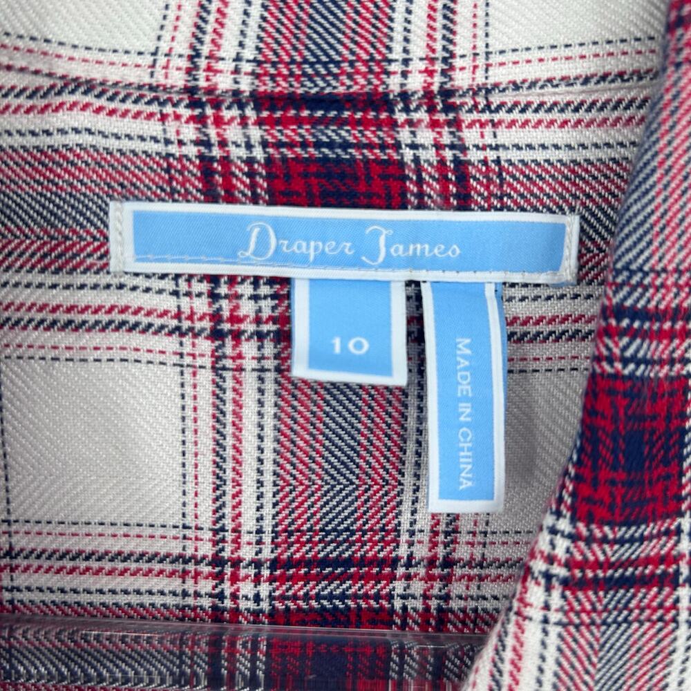 Draper James Plaid Button Front Blouse Red White Blue Size 10 Classic Preppy - Picture 7 of 12
